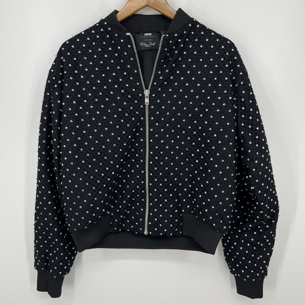 Asos Design LaQuan Smith New York Bomber Jacket Women's Size 4 Black Studded